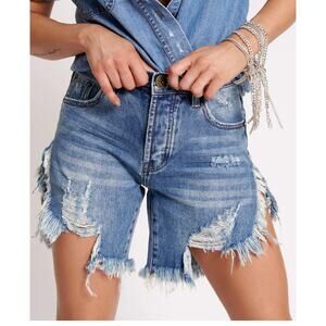 OneTeaspoon Frankies High Waist Long Length Denim Shorts Cobaine Women's Size 25